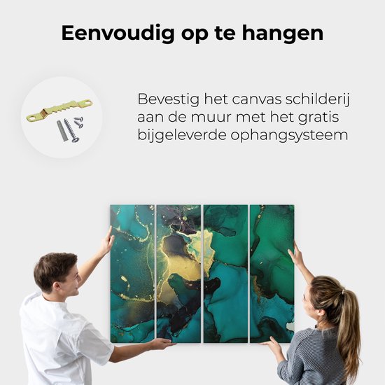 Artaza Peinture sur Toile Quadriptyque Art Abstrait - Vert avec Or - 160x120 - Groot - Photo sur Toile - Impression sur Toile