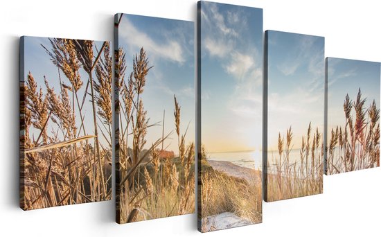 Artaza Canvas Schilderij Vijfluik Strand en Zee vanuit Duinen met Zonsondergang - 100x50 - Foto Op Canvas - Canvas Print