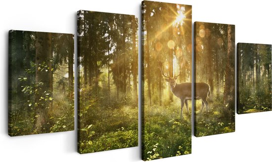 Artaza Canvas Schilderij Vijfluik Hert In Bos Met Zon - 150x80 - Foto Op Canvas - Canvas Print