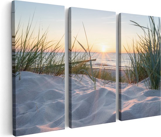 Artaza Canvas Schilderij Drieluik Duinen met Strand en Zee - 120x80 - Foto Op Canvas - Canvas Print