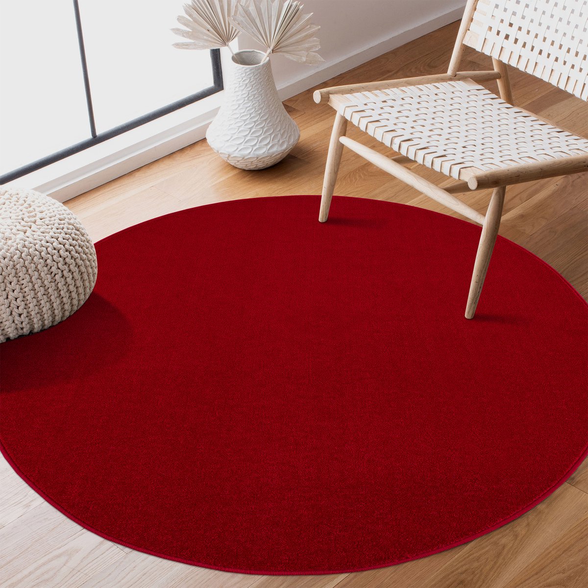 Muratap Uni Rond Rood Vloerkleed – Modern Laagpolig Effen Tapijt- 200 CM Ø Zwart