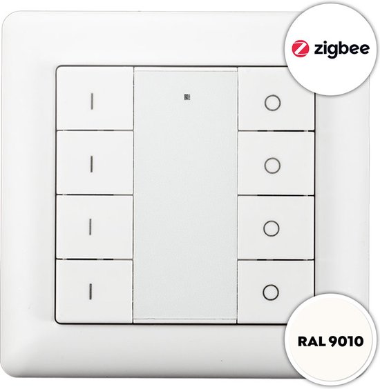 Zigbee interrupteur mural sans fil blanc 4 zones - Incl. batterie - Montage  adhésif ou