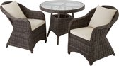 tectake - Aluminium Wicker luxe zitgroep met 2 stoelen en een tafel - grijs - poly-rattan