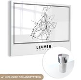 MuchoWow® Glasschilderij 120x80 cm - Schilderij acrylglas - Stadskaart – Zwart Wit - Kaart – Leuven – België – Plattegrond - Foto op glas - Schilderijen