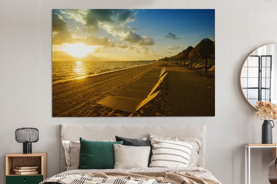 Canvas schilderij 150x100 cm - Wanddecoratie Cancun strand Mexico - Muurdecoratie woonkamer - Slaapkamer decoratie - Kamer accessoires - Schilderijen op canvas