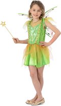 Funny Fashion - Elfen Feeen & Fantasy Kostuum - Sierlijke Elly De Boself - Meisje - Groen - Maat 98 - Carnavalskleding - Verkleedkleding