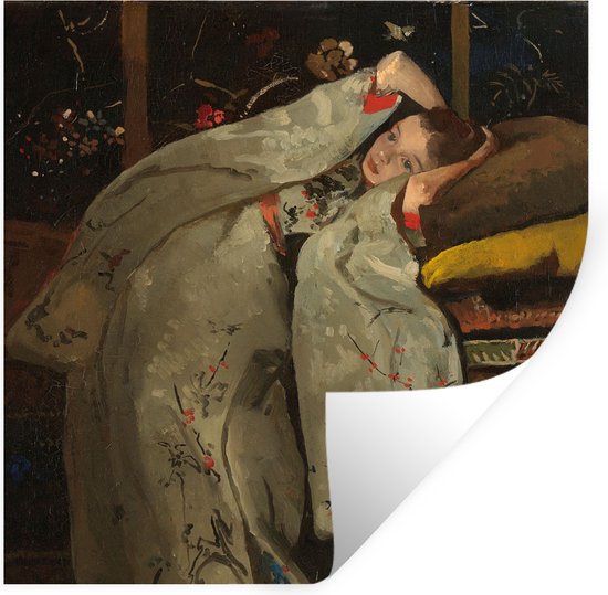 Stickers muraux - Film autocollant - Fille en kimono blanc - Peinture de George Hendrik Breitner - 50x50 cm - Film adhésif - Stickers muraux Chambre d'enfant - Papier peint autocollant - Papier peint autocollant - Film autocollant