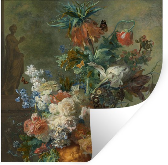 Muurstickers - Sticker Folie - Stilleven met bloemen - Schilderij van Jan van Huysum - 30x30 cm - Plakfolie - Muurstickers Kinderkamer - Zelfklevend Behang - Zelfklevend behangpapier - Stickerfolie