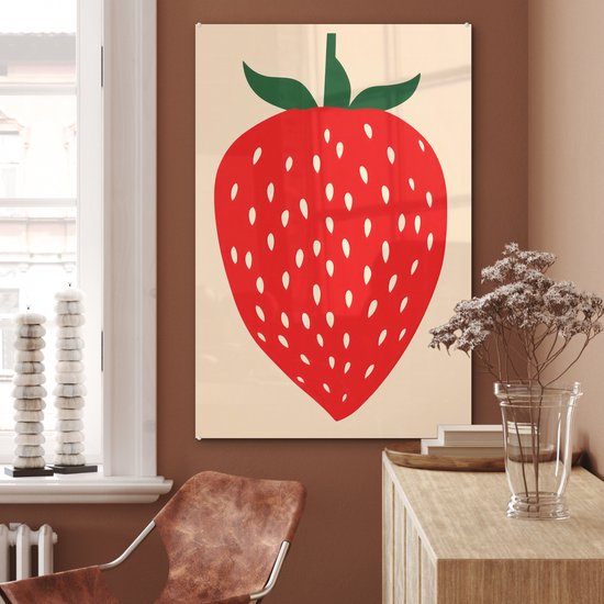 MuchoWow® Peinture sur verre 60x90 cm - Peinture sur verre acrylique - Fraise - Rouge - Moderne - Boho - Photo sur verre - Peintures