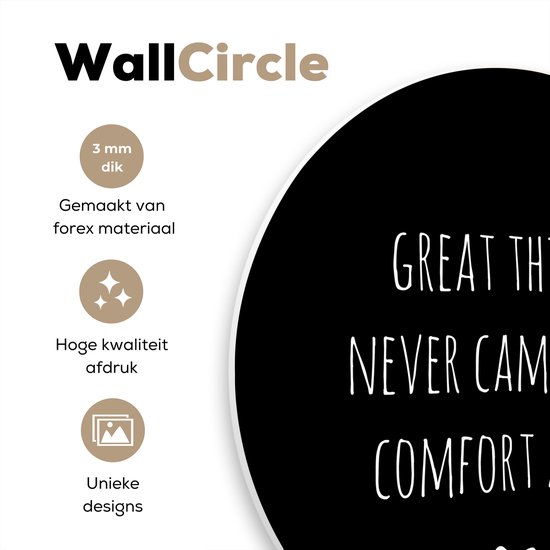 Cercle mural - Cercle mural Intérieur - ⌀ 30 cm - Plastique - Citation anglaise Great things never came from comfort zones fond noir