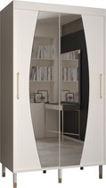 Zweefdeurkast met spiegel Kledingkast met 2 schuifdeuren Garderobekast slaapkamerkast Kledingstang met planken | elegante kledingkast, glamoureuze stijl (LxHxP): 120x208x62 cm - CAPS ELY (Wit, 120 cm)