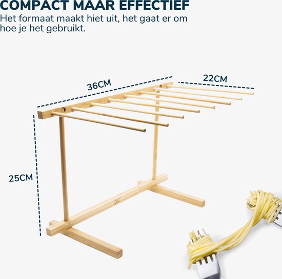 Kitchenz® Pasta Droogrek – Pastadroogrek voor Verse Pasta – Droog Rekje Inclusief E-book – Handig & Compact voor Thuis Pasta Maken - Pasta Rekje