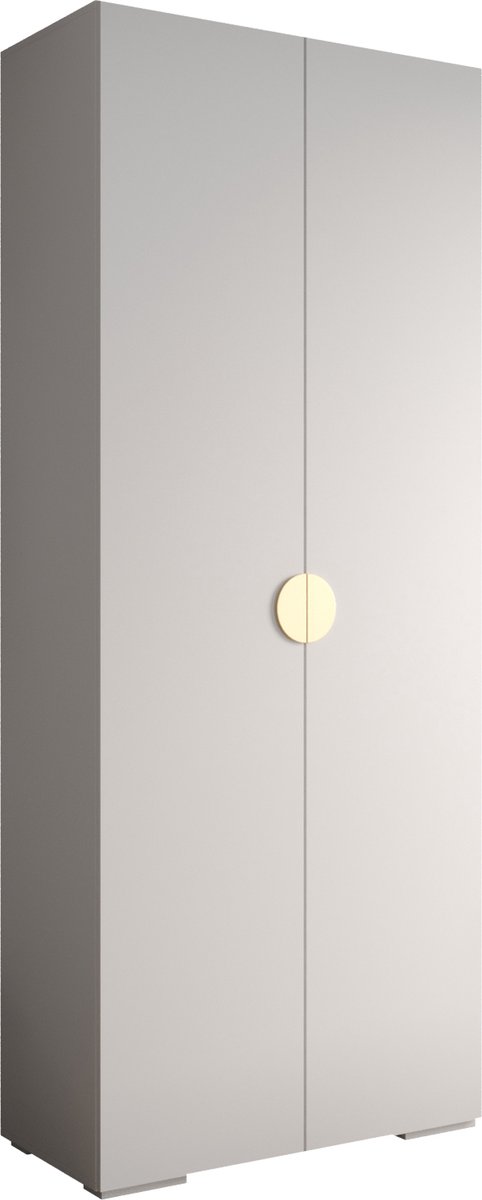 AJE Meubles B.V. Opbergkast Kledingkast met 2 draaideuren Garderobekast slaapkamerkast Kledingstang met planken | Gouden Handgrepen, elegante kledingkast, glamoureuze stijl (LxHxP): 100x237x47 cm - IVONA 4 (Wit, 100 cm)