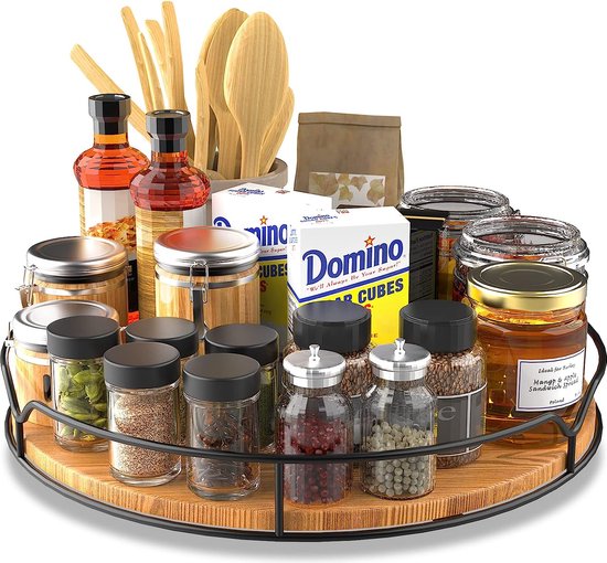 FUNSUEI Lazy Susan Draaiplateau, 3 stuks, 30 cm, zwart, organizer, metaal, draaibaar kruidenrek, draaibare organizer voor specerijen, keuken, badkamer