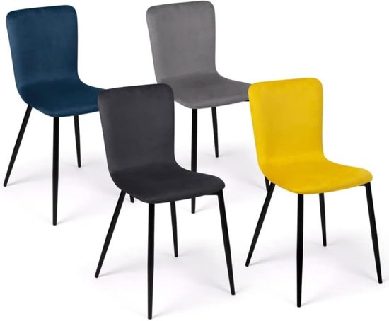 Set van 4 stoelen MACHA van velours mix kleur blauw, lichtgrijs, donkergrijs, geel