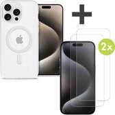 iMoshion Hoesje Geschikt voor MagSafe & 2X Screenprotector Gehard Glas Geschikt voor iPhone 15 Pro Max - Transparant