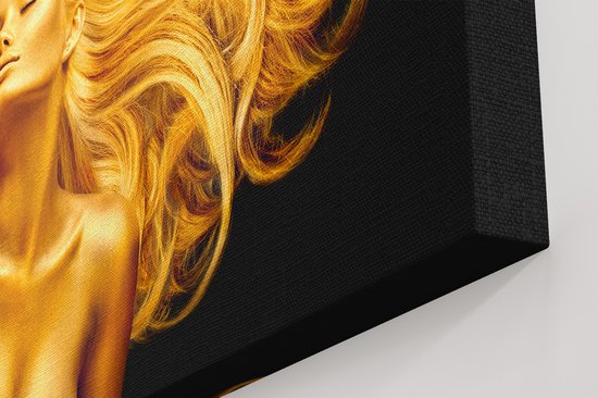 Artaza Canvas Schilderij Vrouw Goud - 120x80 cm - Groot - Wanddecoratie Haar - Muurdecoratie Schilderij Vrouw - Kamer Accessoires