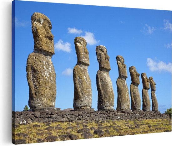 Artaza Canvas Schilderij Ahu Akivi Zeven Moai Stenen in Chili - 60x40 - Foto Op Canvas - Canvas Print