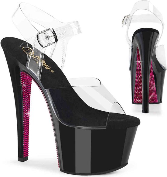 Pleaser - SKY-308CRS Sandaal met enkelband, Paaldans schoenen - US 7 - 37 Shoes - Zwart/Roze