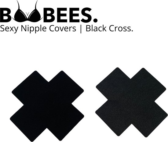 Foto: Boobees erotische tepelstickers zwarte kruizen 3 paar nipple covers borst sieraad accessoire black cross tepelcovers kruisjes tepel sticker zwart kruis