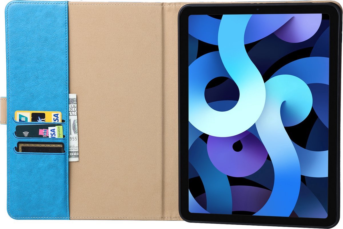 Geschikt voor iPad 11 hoes en iPad 10 hoes Leer - 11e en 10e Generatie - 10.9 Inch - 2024 en 2022 - Leren Case Cover - Luxe Lederen Tablethoes - Met Standaard - Met Pasjeshouder - Blauw