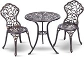 Ensemble de meubles de jardin 3 pièces, ensemble bistro, mobilier de jardin antique à motif de feuilles moulées, table ronde et chaises de jardin résistantes aux intempéries (marron)