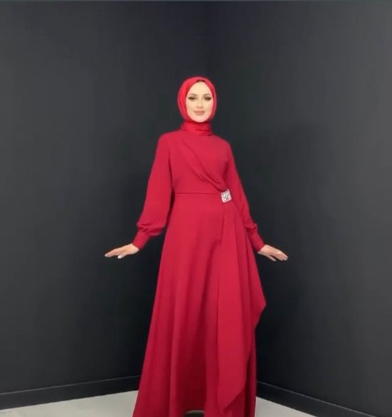 Jurk lang feestjurk Crepe | Rood (1 maat groter bestellen)