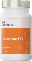 Nutribites Vitamine D3 - Ondersteunt het immuunsysteem - Draagt bij aan gezonde botten - 25 mcg - 1.000 IE per softgel - 200 Softgels