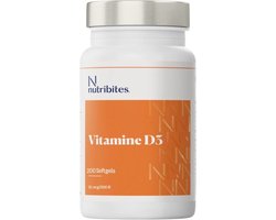 Nutribites Vitamine D3 - Ondersteunt het immuunsysteem - Draagt bij aan gezonde botten - 25 mcg - 1.000 IE per softgel - 200 Softgels