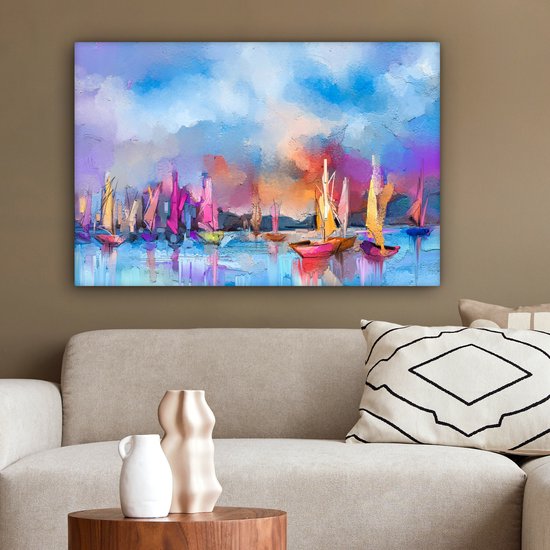 Toile - Peinture à l'huile - Bateaux - Water - Voile - 90x60 cm - Peintures sur toile - Habitat