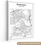 Canvas Schilderij Stadskaart - Rotterdam - Zwart Wit - 30x40 cm - Wanddecoratie