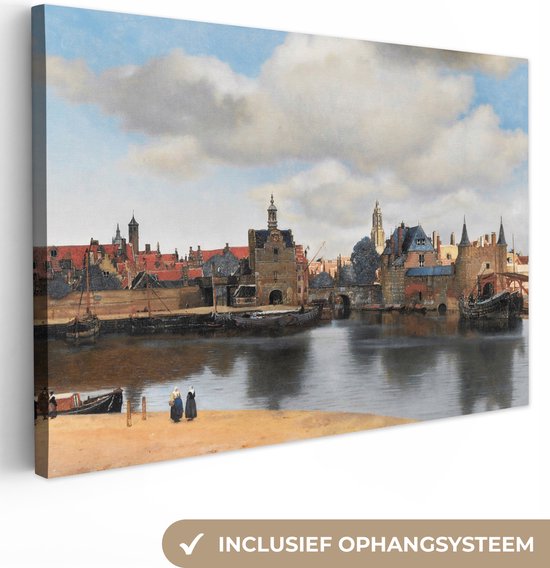 Canvas - Schilderij Vermeer - Gezicht op Delft - Stad - Oude meesters - Kunst - 30x20 cm - Kamer decoratie - Slaapkamer
