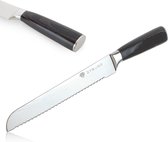 Couteau à pain Dymund - Lame 20 cm - Couteau dentelé motif Damas - Acier inoxydable - Emballage cadeau - Argent