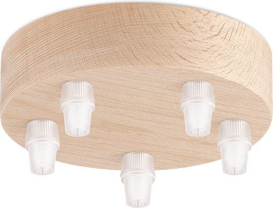 Home Sweet Home - Moderne Plafondkap - Natural - 12*12*5 cm - Rond - 5 Aansluitpunt - Plafondkap voor hanglamp - Wood en Plastic - Voor keuken en woonkamer hanglampen - Geschikt voor hangverlichting