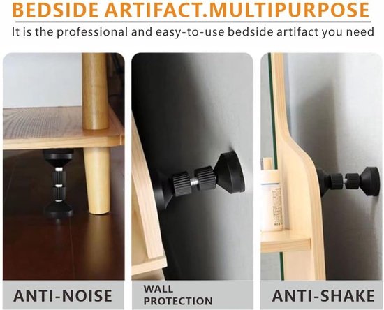 Cadre de lit réglable 4 pièces, outil anti-secousse, 43-112 mm, butée de tête de lit réglable avec coussins muraux/meubles pour lit, armoire, chaise, canapé et koelkast, noir