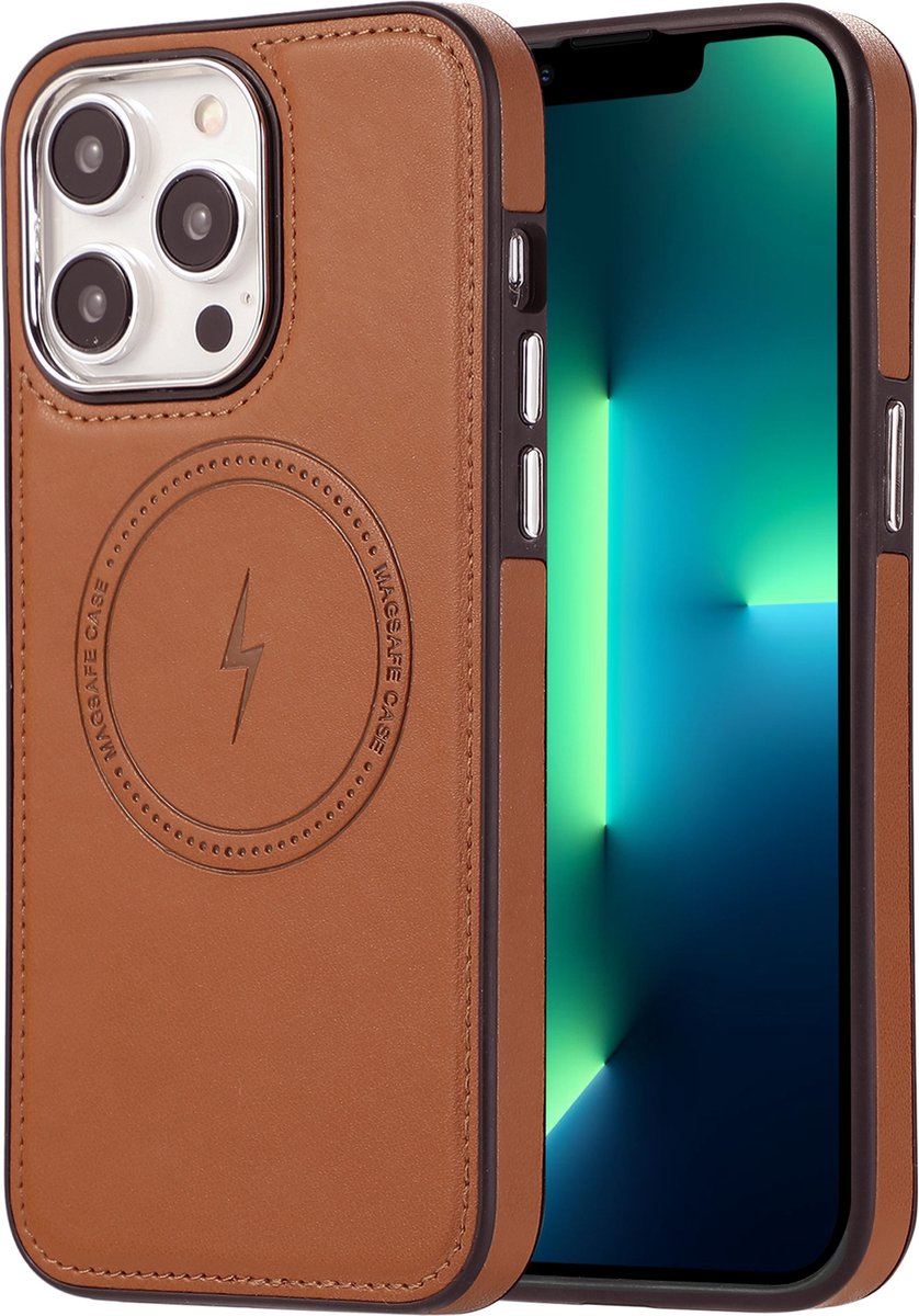 sulada soft case tpu / leder en shokproof met magnetische ring de geschikt voor Apple iphone 13 pro bruin
