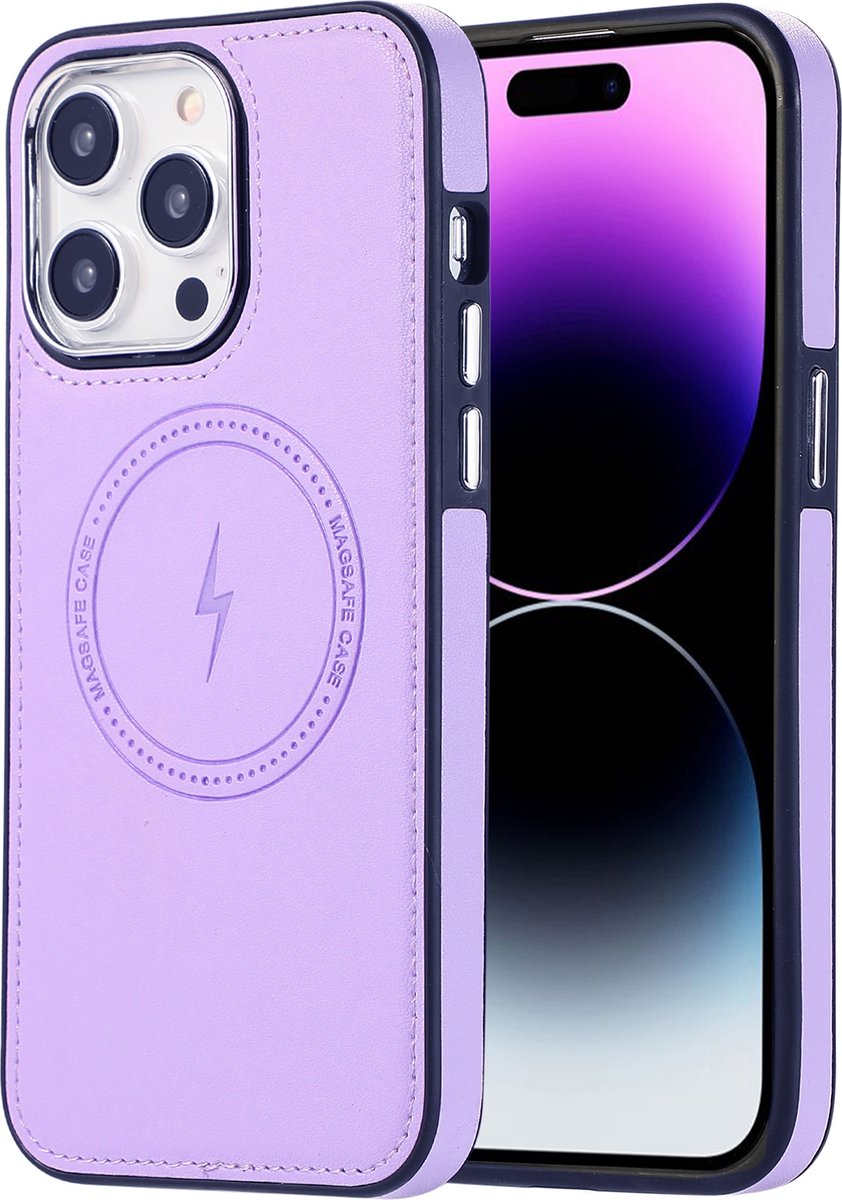 sulada soft case tpu / leder en shokproof met magnetische ring de geschikt voor Apple iphone 15 pro licht paars