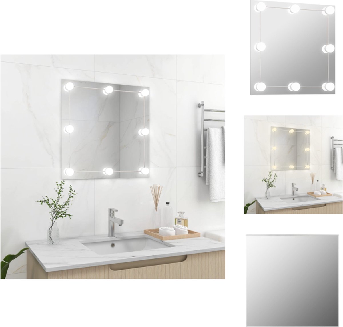 VidaXL LED Wandspiegel 60x60 cm Slijprand Make-upverlichting Spiegel