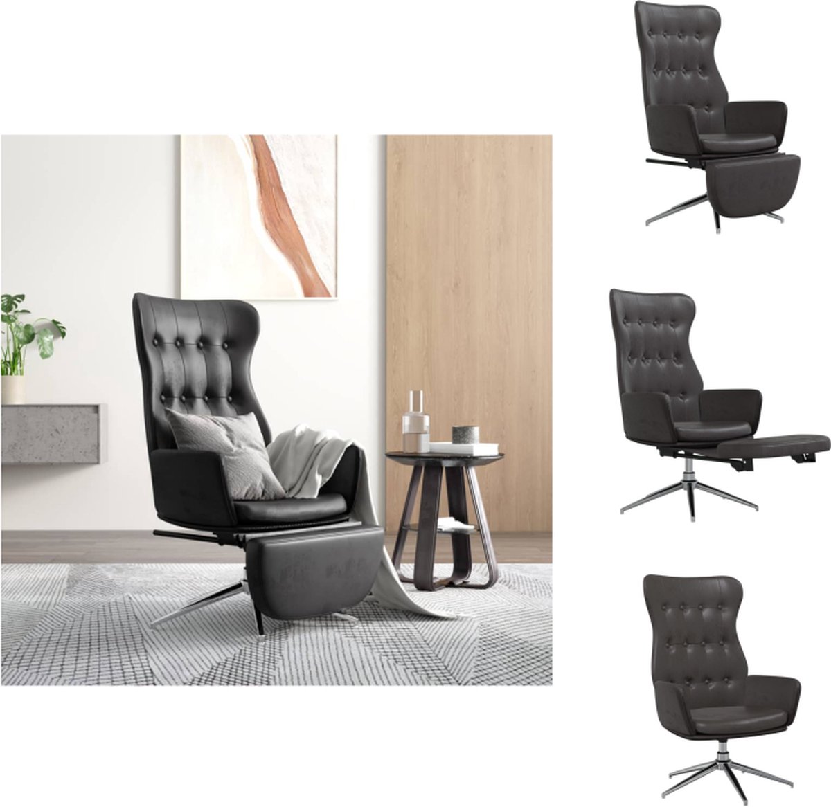 VidaXL Relaxstoel Glanzend Zwart Kunstleer 70x77x94 cm Draaibaar Met Voetensteun Fauteuil