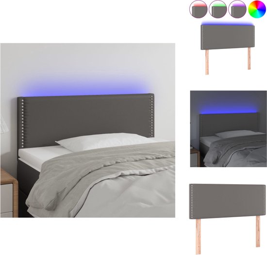 vidaXL Hoofdeind - LED-hoofdbord - 80 x 5 x 78/88 cm - Grijs Kunstleer - Bedonderdeel