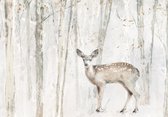 Fotobehang - Hert - Bos - Bomen - Dieren - Bladeren - Herfst - Pastel - Bambi - Vliesbehang - 416x290cm (lxb)