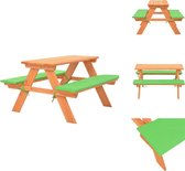 vidaXL Table de pique-nique pour enfants - Bois d'épicéa Massief - Coussins résistants à l'eau - Vert - 89 x 79 x 50 cm - Ensemble de jardin