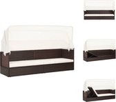 vidaXL PE-rattan tuinbank - bruin - 205x62x70 cm - inklapbaar dak - stalen frame - comfortabel zitkussen - weerbestendig - trendy design - Ligbed