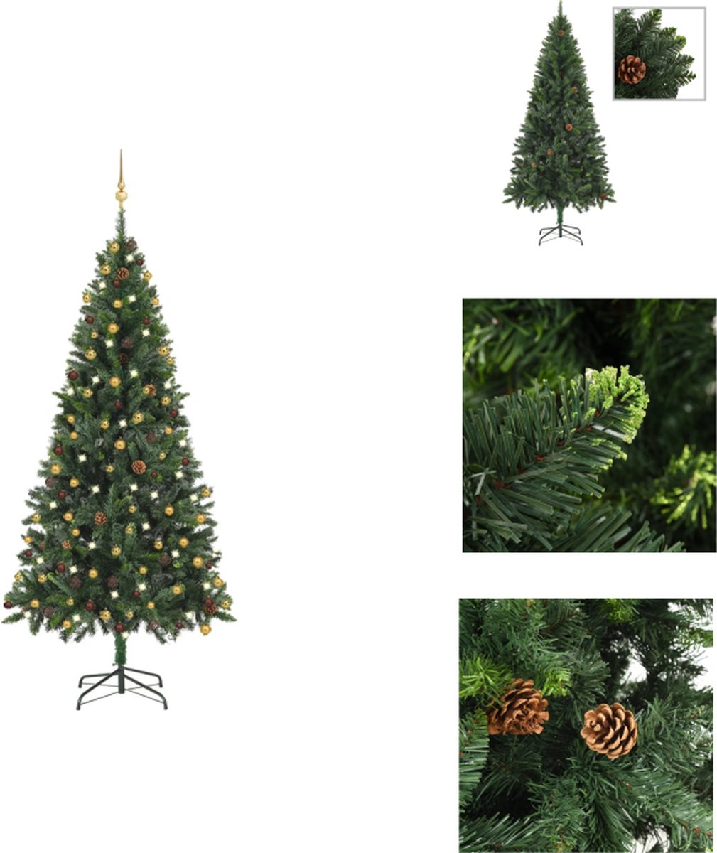 vidaXL Kunstkerstboom - 210 cm - groen - levensecht - 300 LEDs - Decoratieve kerstboom