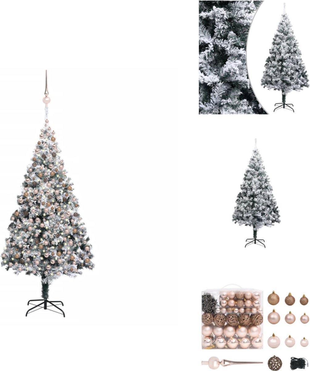 vidaXL Kunstkerstboom - Model - Groen - 400 cm - Met witte sneeuw - 600 LEDs - Inclusief standaard en decoratie - USB-aansluiting - Decoratieve kerstboom