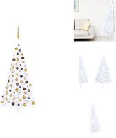 vidaXL Kunstkerstboom Half - 120x60 cm - LED-verlichting - Wit - Met kerstballen en piek - Decoratieve kerstboom