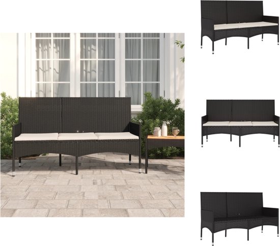 Tuinbank met kussens 176 cm poly rattan zwart | -nl