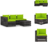 vidaXL Pallet Loungeset - 3x middenbank - 1x hoekbank - 1x tafel/voetenbank - 6cm zitkussen - 13cm rug/zijkussen - Tuinset