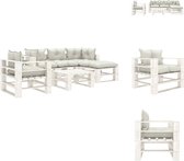 vidaXL Pallet Lounge Set - Grenenhout - Beige en Wit - Hoekbank- 70 x 67.5 x 60.8 cm - Middenbank- 60 x 67.5 x 60.8 cm - Tafel- 60 x 61.5 x 30.4 cm - Armstoel- 80 x 67.5 x 60.8 cm - Tuinset