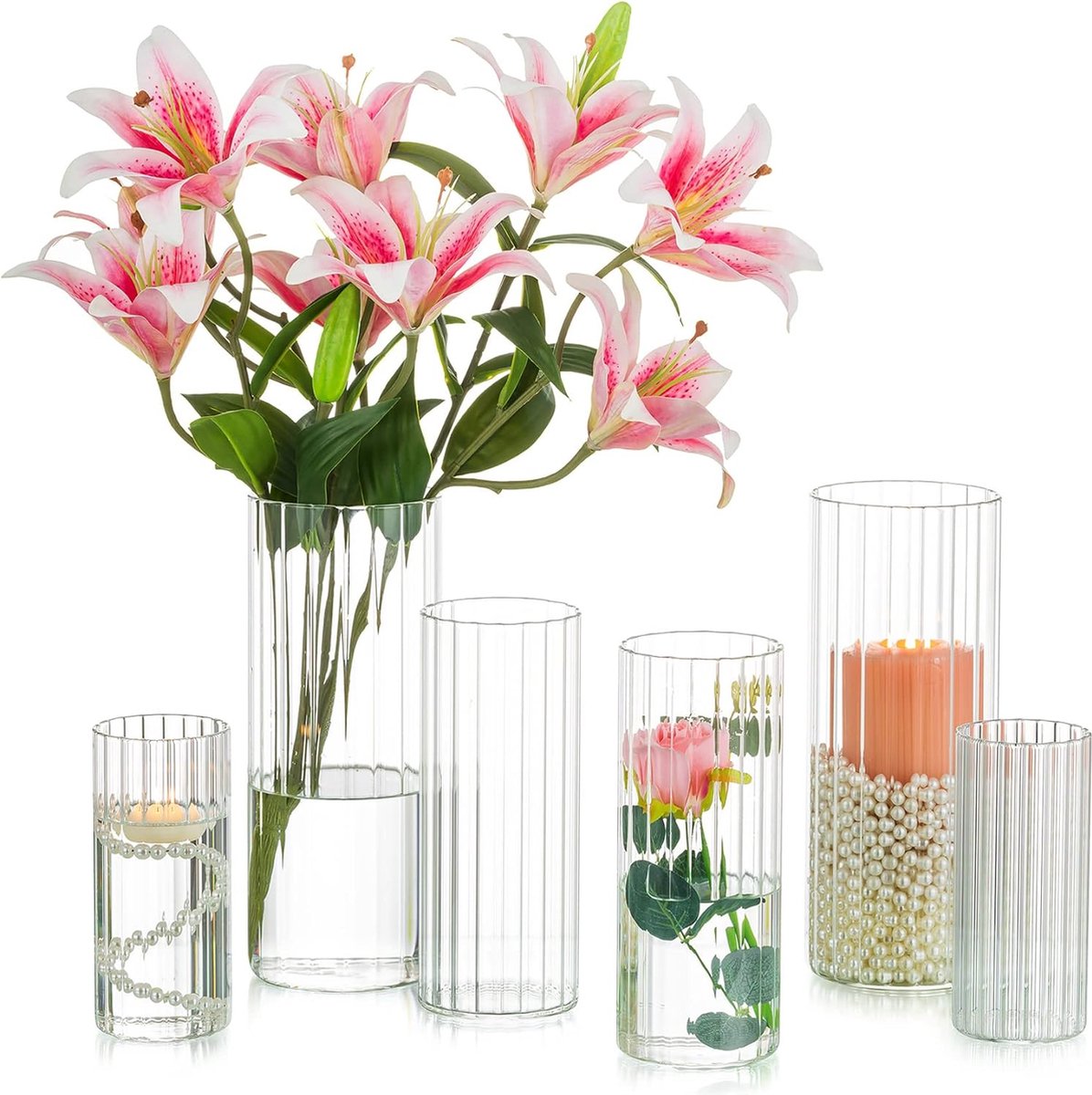 Set van 2 vazen, hoogte 14 cm, groen, glas, bloemenvaas, tafeldecoratie, lente, bloemendecoratie, glazen vaas, decoratieve vaas Set van 2 vazen, hoogte 14 cm, groen, glas, bloemenvaas, tafeldecoratie, lente, bloemendecoratie, glazen vaas, decoratieve vaas